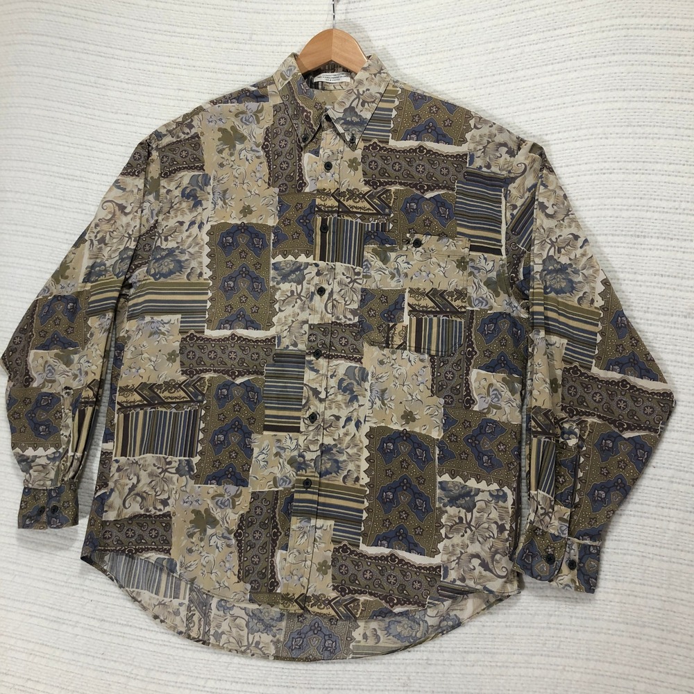 Guy Laroche Patchwork Button Up Long Sleeve Patterned Shirt‎ M/M 15 1/2